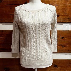 AMERICAN EAGLE Women’s Cable Knit Sweater Round Neck Ivory ¾ Sleeves X-Small XS